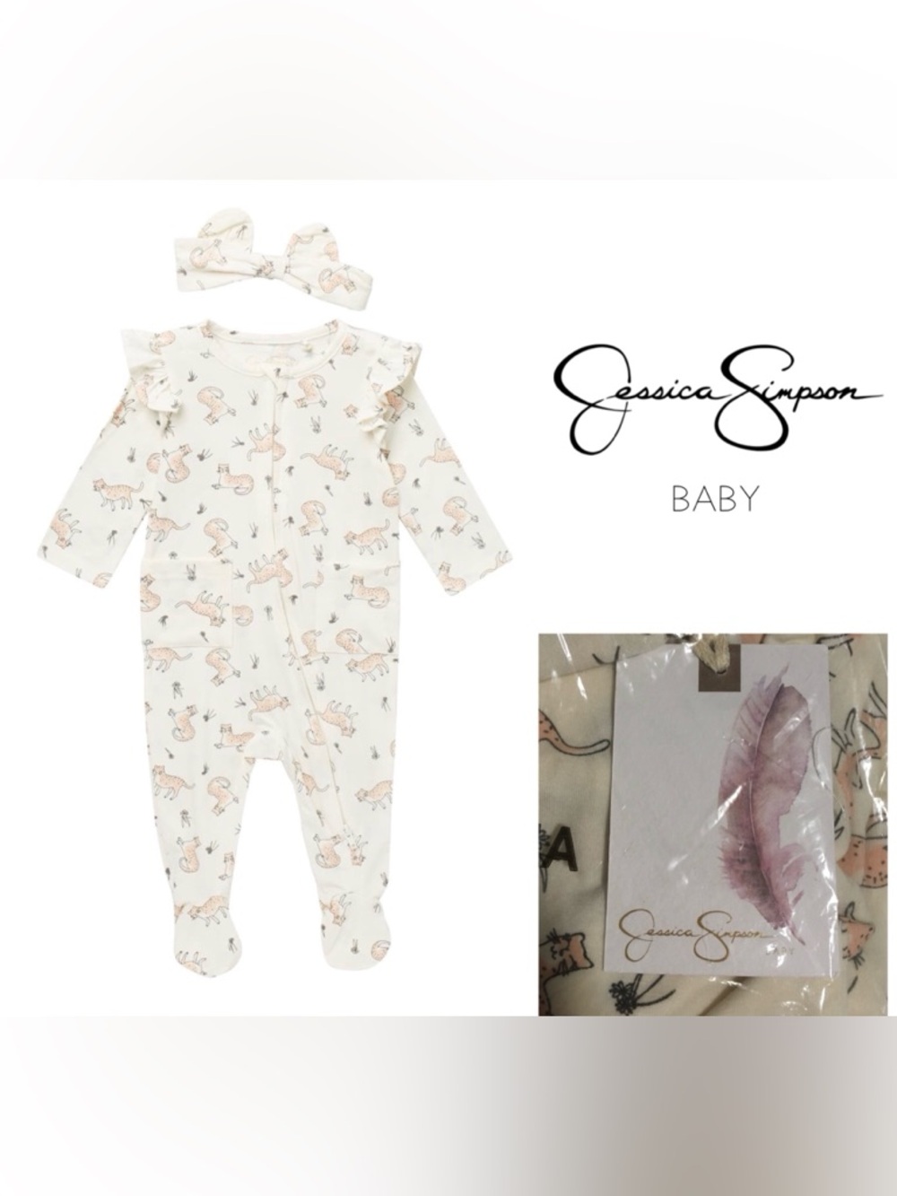 🆕JESSICA SIMPSON BABY - 6/9M - NWT - 2PC CAT SLEEPER AND HEADBAND